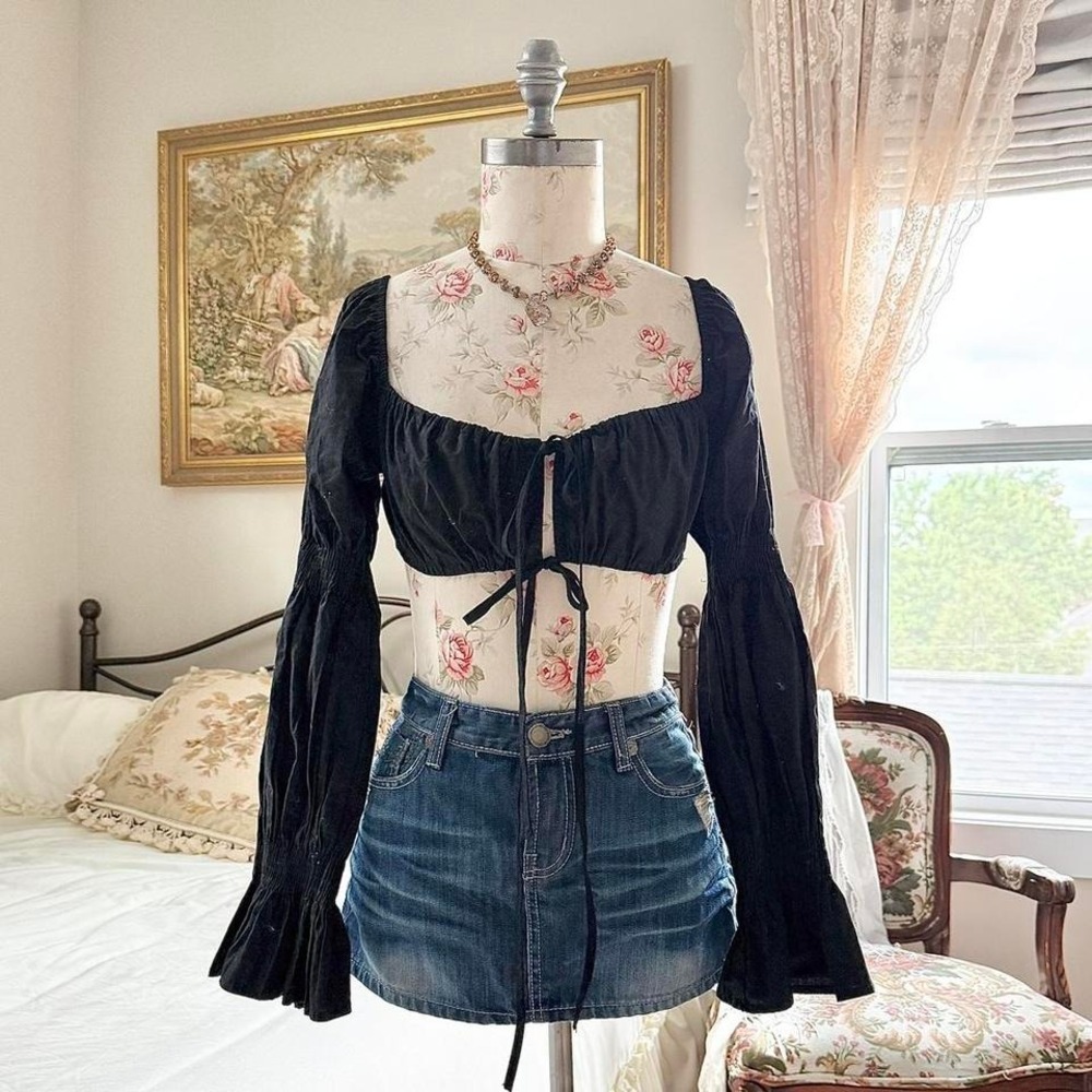 shein black tie front top size 2‎